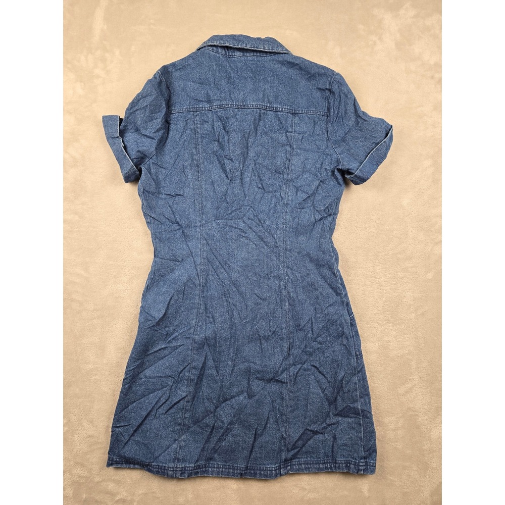 New Alexia Admor Denim Dress Womens M Blue Short Sleeve Snap Front Mini Pocket - Picture 10 of 11